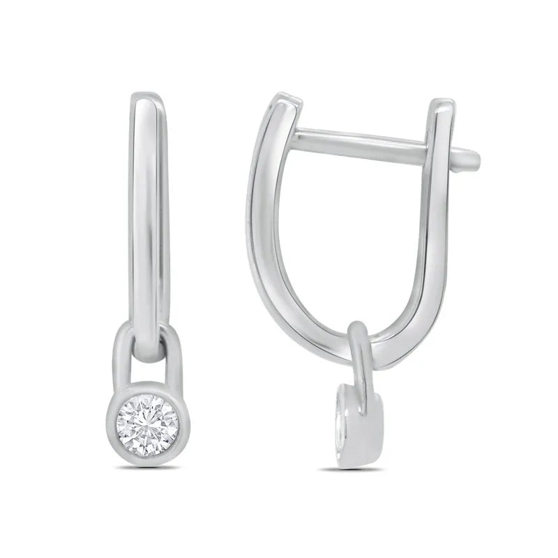 Bezel Set Diamond Hanging Hoops