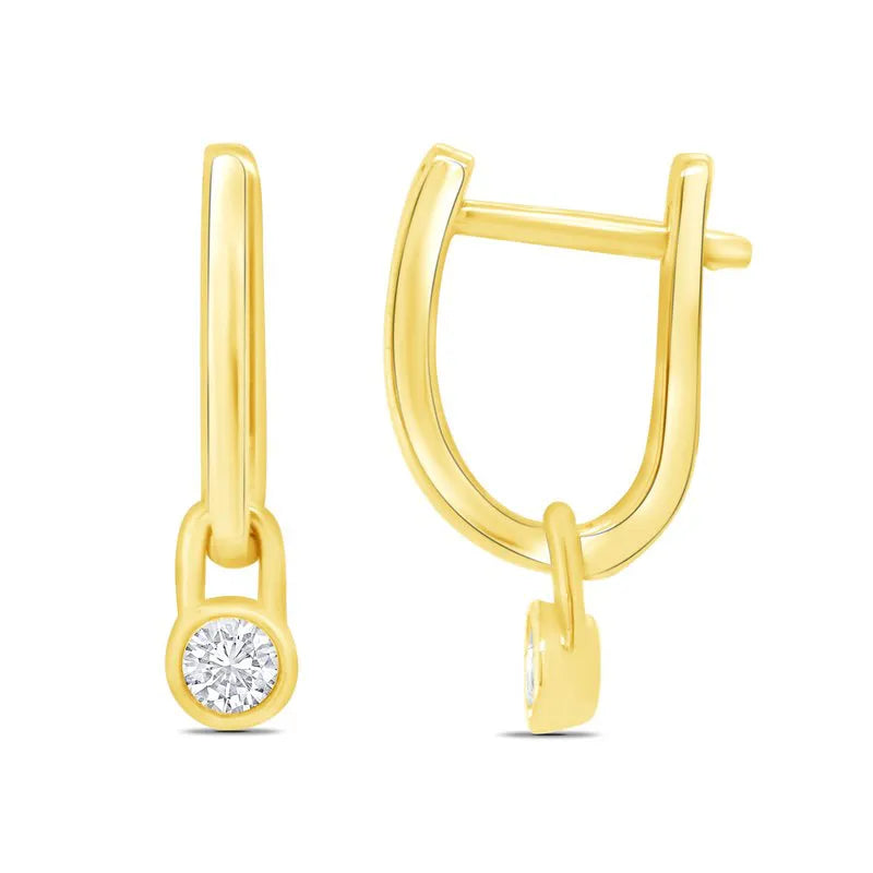 Bezel Set Diamond Hanging Hoops