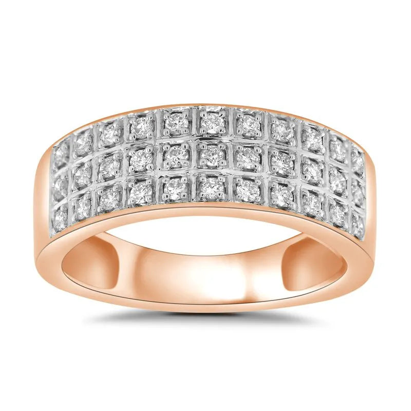 Three Row Pave Diamond Wedding Ring