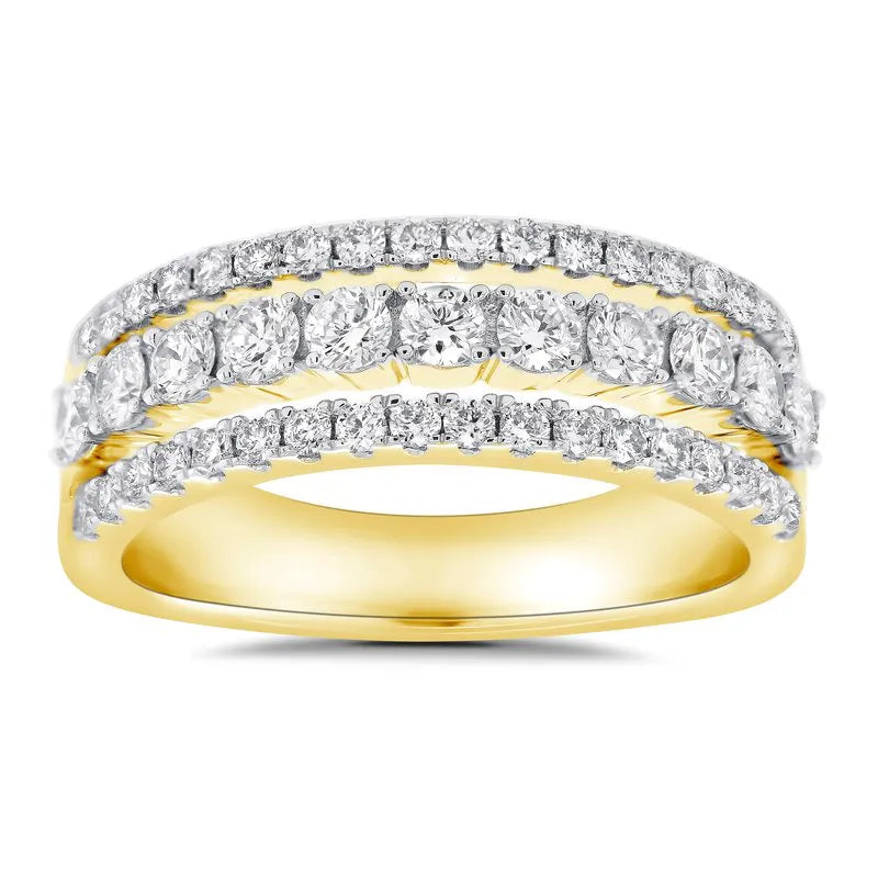 Three Row Round Brilliant Cut Diamond Wedding Ring