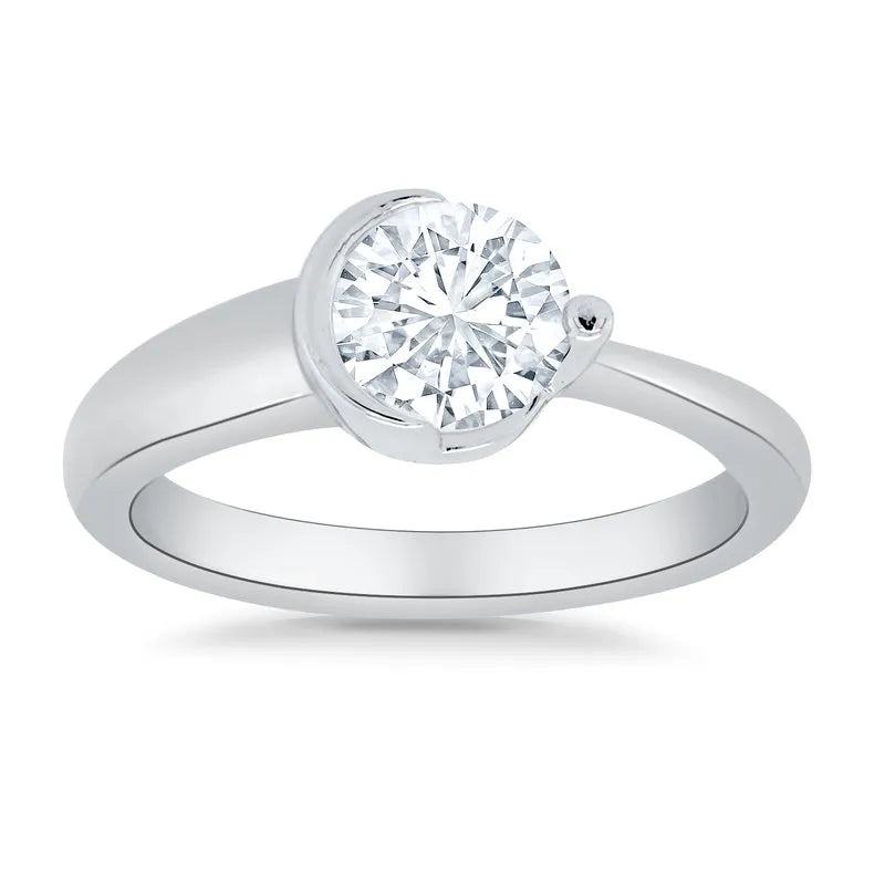 Round Half Bezel Solitaire Engagement Ring