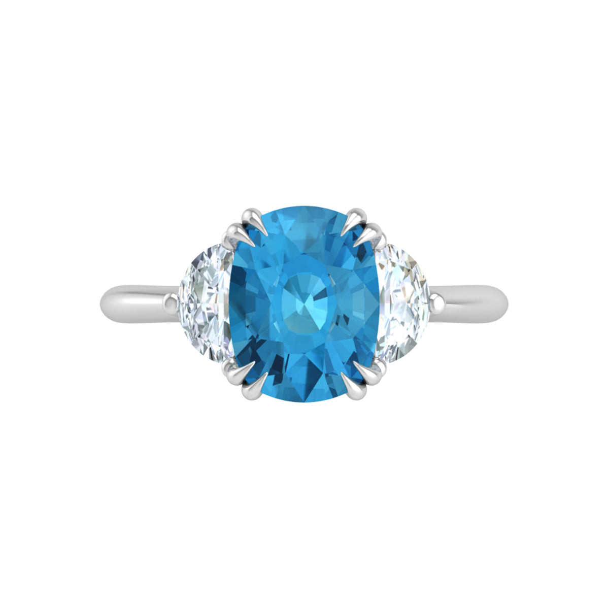 Lyra Cushion Cut Sapphire Half Moon Engagement Ring