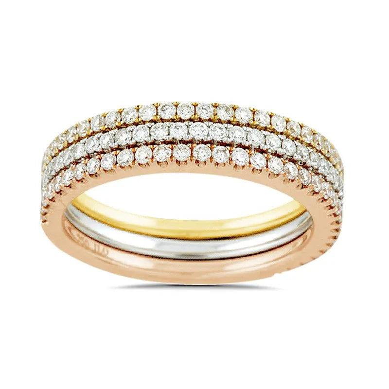 Mixed Gold Diamond Wedding Band Stack