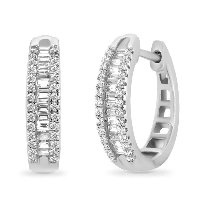 Baguette and Round Diamond Hoop Earrings