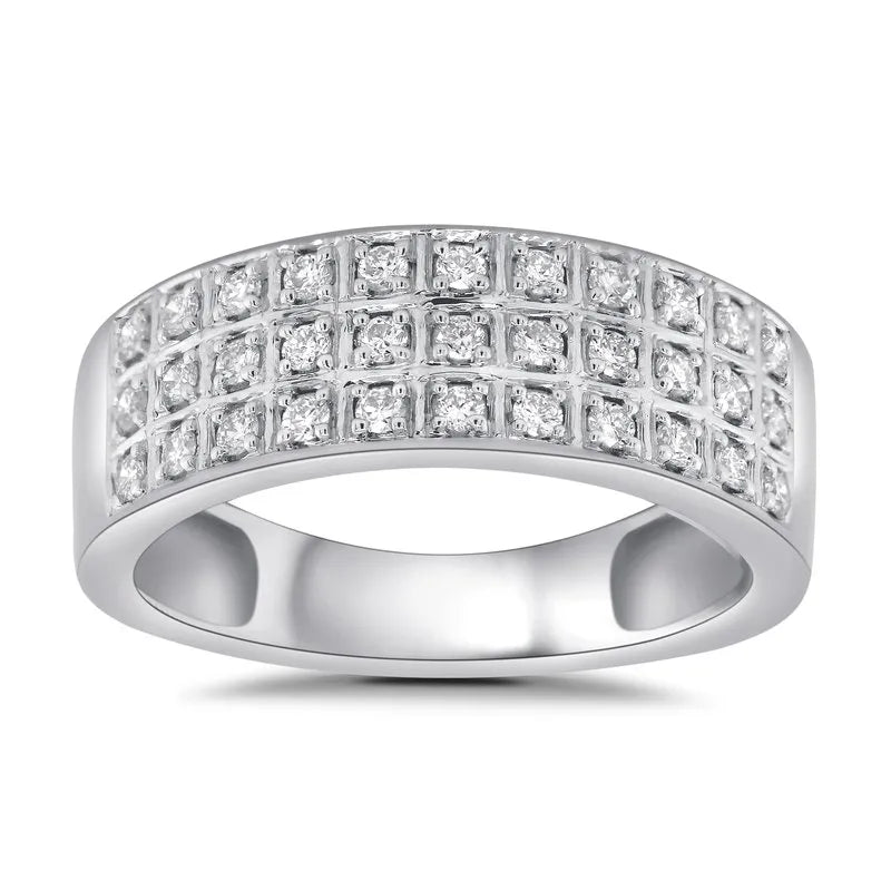 Three Row Pave Diamond Wedding Ring