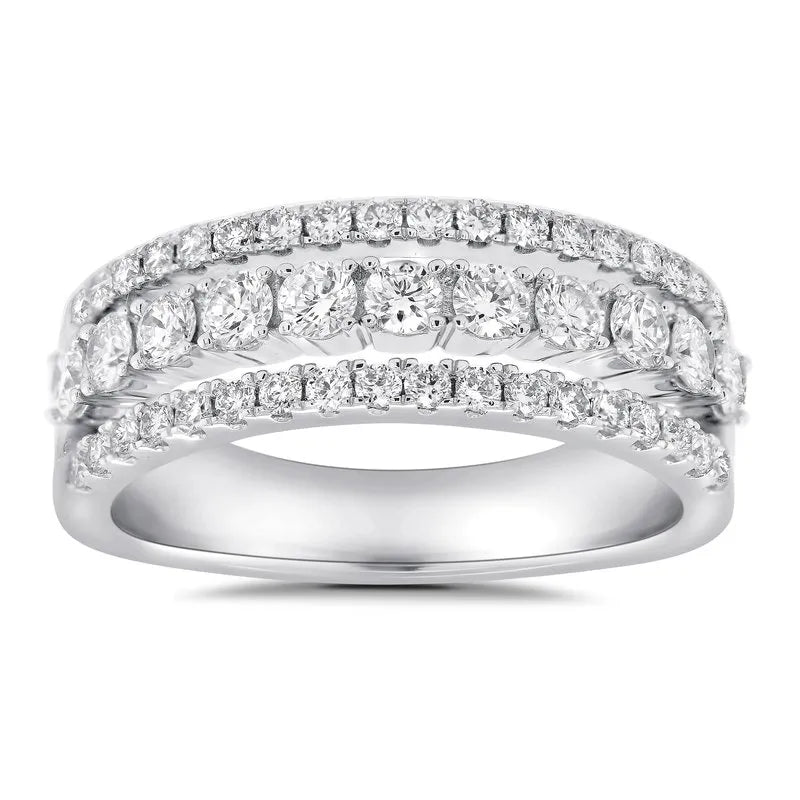 Three Row Round Brilliant Cut Diamond Wedding Ring