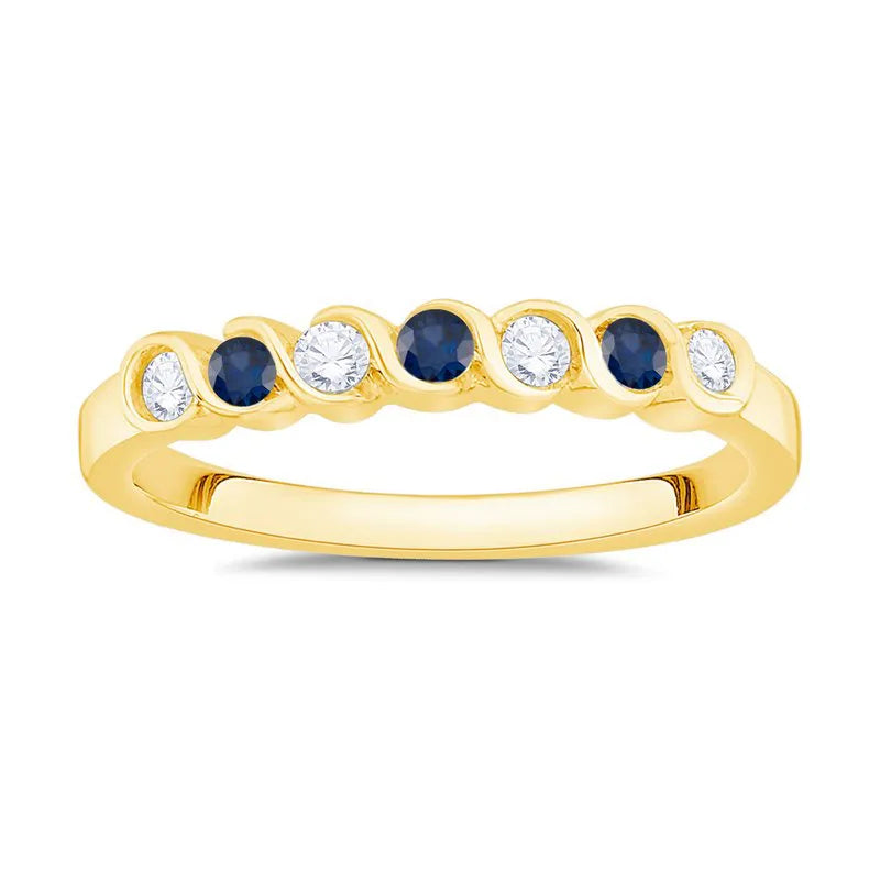 Bezel Sapphire and Diamond Wedding Ring